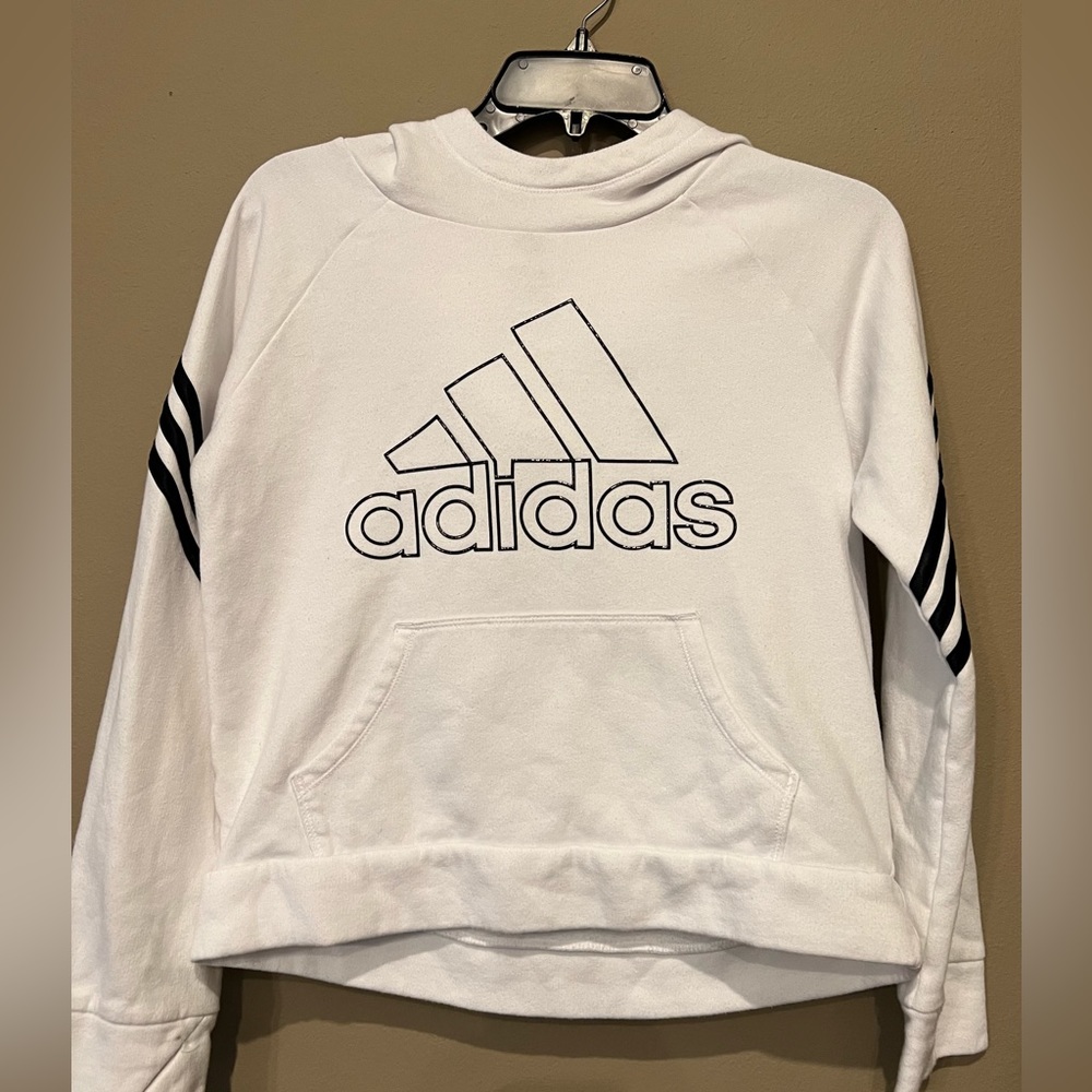 Girls White Adidas Fleece Crop Hoodie Size XL (16)